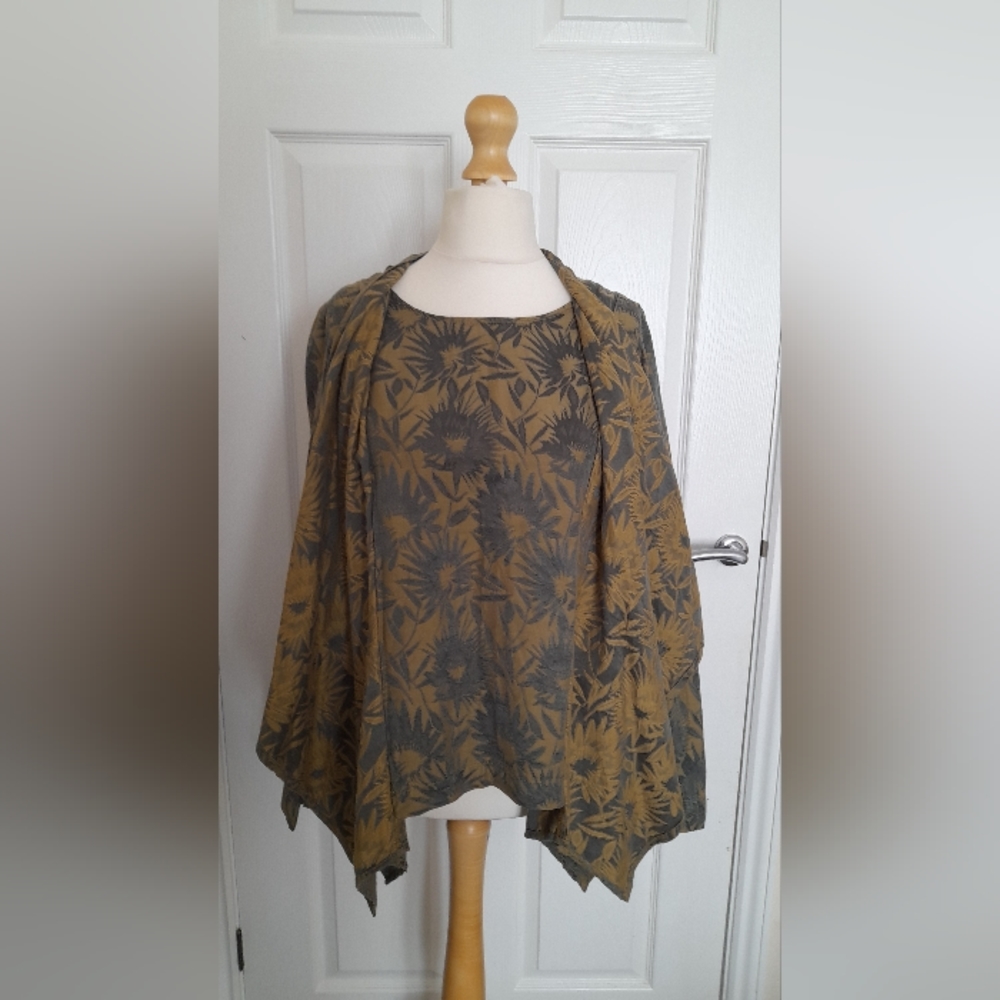 Grizas S UK 10 Cotton Silk Green Floral Layered Top - Picture 2 of 9